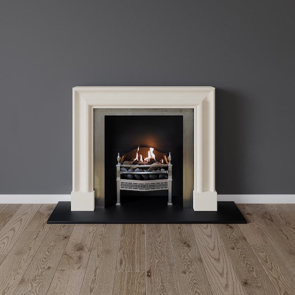 Blackheath fireplace in limestone with gas fire basket