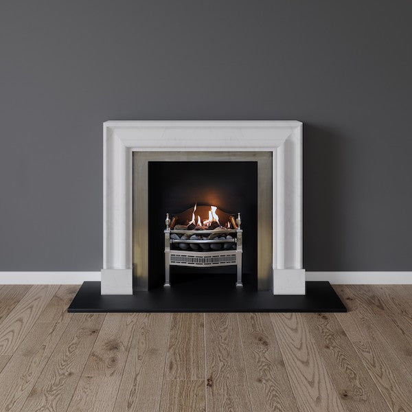 Blackheath fireplace in white marble with gas fire basket