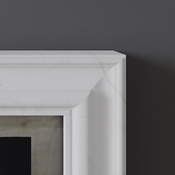 Detail of Blackheath fireplace in white marble