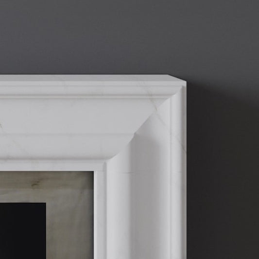 Detail of Blackheath fireplace in white marble