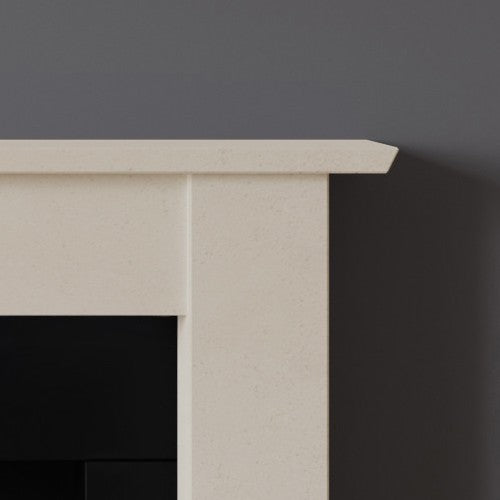 Detail of Bow fireplace in limestone