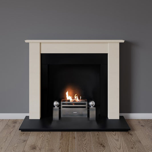 Bow fireplace in limestone