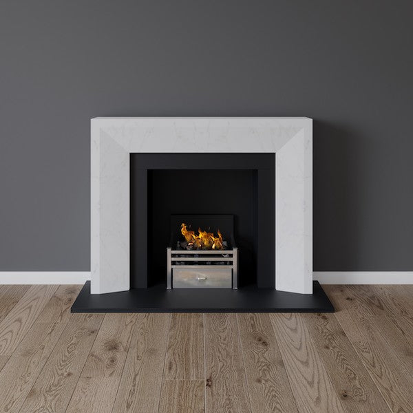 Clerkenwell fireplace in white marble with modern gas fire basket