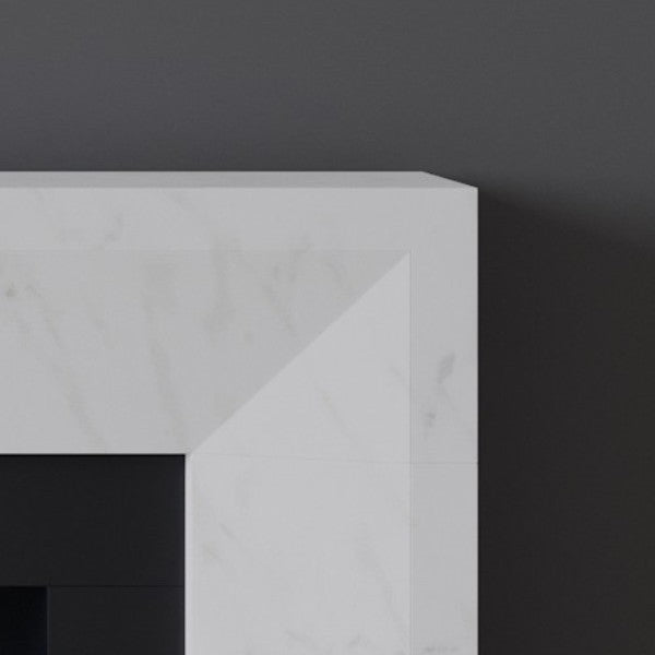 Detail of Clerkenwell fireplace in white marble