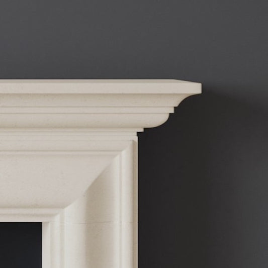 Detail of Dulwich fireplace in limestone