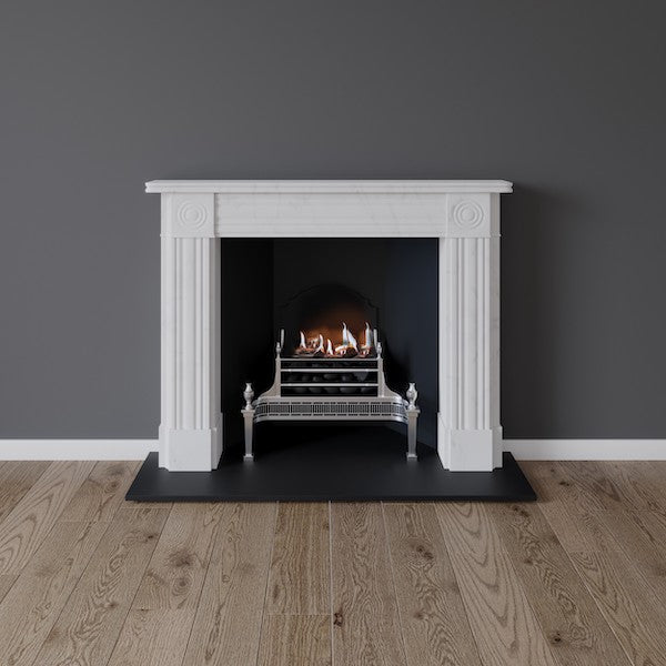 Fitzrovia fireplace in white marble with traditional gas fire