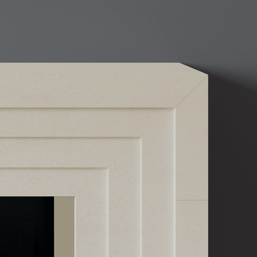 Detail of Hackney fireplace in limestone