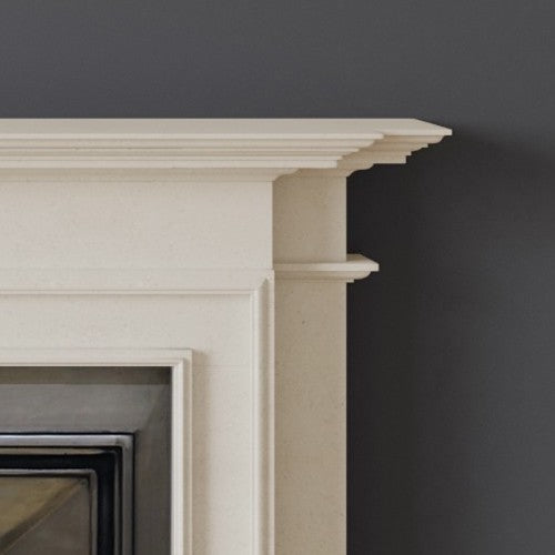 Detail of Hampstead fireplace in limestone