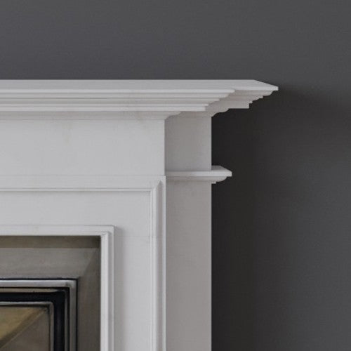 Detail of Hampstead fireplace in white marble