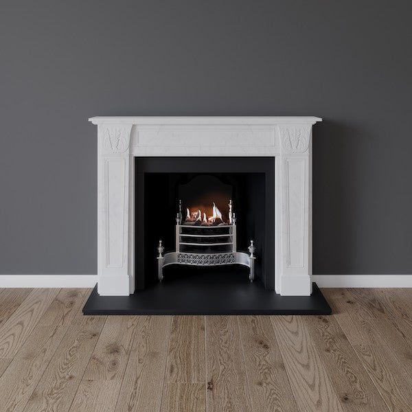 Putney fireplace in white marble with taditional gas fire basket