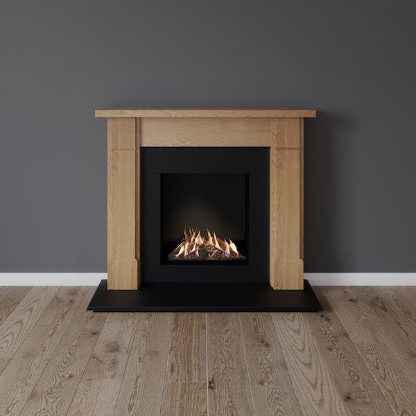 Victoria fireplace in solid oak with glass fronted gas fire