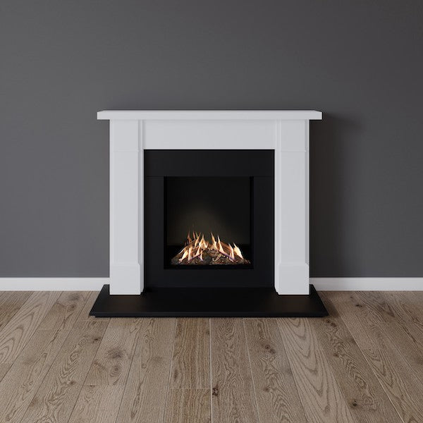 Victoria timber fireplace in white with gas fire